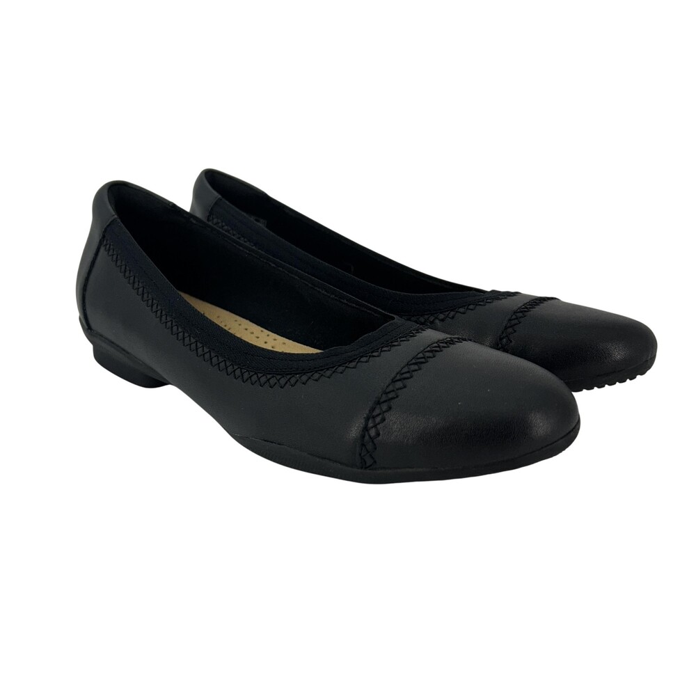 Clarks Collection Shoes Womens Size 8.5 Black Slip On Ballet Flat Comfort Dress
